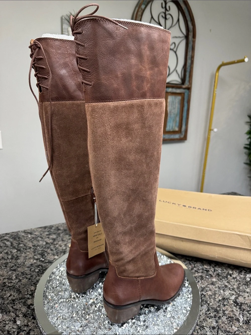 Lucky Brand leather Women's Two-Tone Brown Over-the-Knee Leather & Suede Boots
